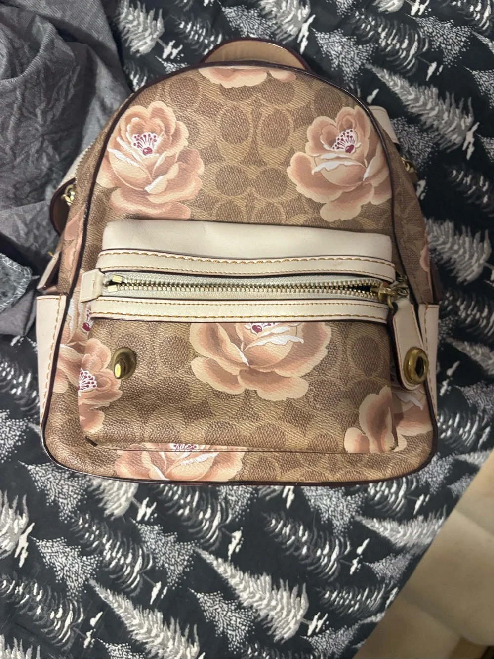 Coach Signature Floral Mini Backpack in Brown and Pink